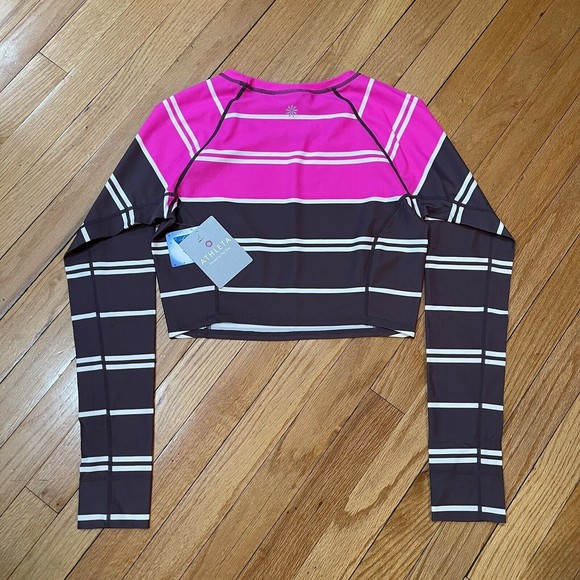Athleta Womens Colorblock Cropped Rash Guard Striped Size SMALL S Swim Beach NEW - Picture 7 of 12
